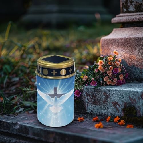 Poceacles Cross Outdoor Solar Lights - Waterproof Grave Stake Lights - Solar Powered Lantern - Blue Dove of Peace Cross - color: Dove of Peace Cross Blue