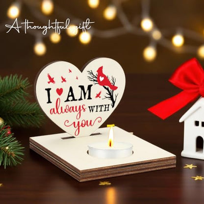 Cardinal Memorial Candle Holder, I Am Always with You Wooden Sympathy Gift, Christmas Thank You Friends Sister Bestie Gifts Shaped Remembrance for Loss of Loved One Candlestick Holders-LATZ02 - color: Wood Always With You