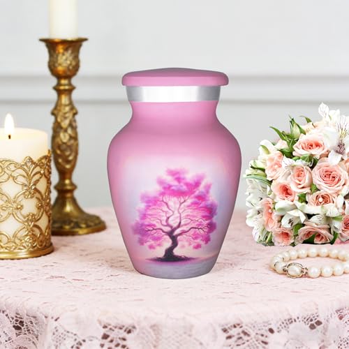M MEILINXU Pink Urn, Small Urns for Human Ashes, Tree of Life Keepsake - color: Pink, size: Small / Keepsake