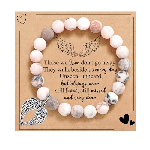 Sympathy Gifts for Loss of Loved one Memorial Healing Remembrance Condolence Grief Present for Women Pink Beads Bracelet With Angel Wings - style: Pink Wings-Those we love don't go away
