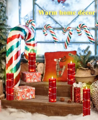Upinmz Red Real Wax Flameless Candles, 5-Pack, Remote Timer, String Lights - size: Red-Wax-5 Pack