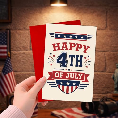Fourth of July Card Happy 4th Celebration Patriotic Fireworks | 4th of July Card with Classic American Flag Style for Independence Day Celebration, Patriotic Party and Holiday Events - color: ame15