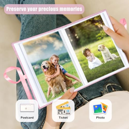 Photo Album 4x6 100 Pockets, Slip-in Picture Albums, Linen Cover Top Loader Vertical Pockets Albums for Baby, Kids Boy Girls, Wedding, Family, Anniversary, Pink - color: Pink, size: 100 Pockets white Bandage