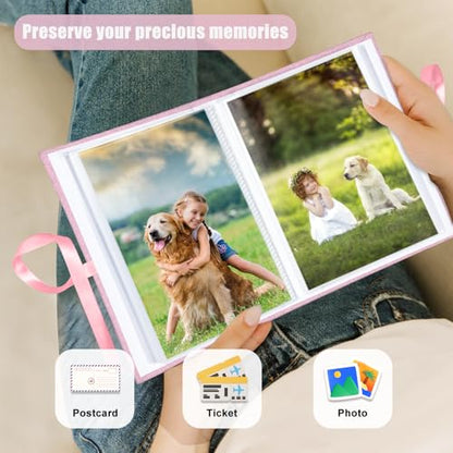 Photo Album 4x6 100 Pockets, Slip-in Picture Albums, Linen Cover Top Loader Vertical Pockets Albums for Baby, Kids Boy Girls, Wedding, Family, Anniversary, Pink - color: Pink, size: 100 Pockets white Bandage