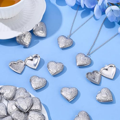 PLIGREAT 24 Pcs Silver Heart Photo Frame Charms, Stainless Steel Pendant Holds Pictures Heart Open Locket Memorial Pendant Photo Charms for DIY Necklace Bracelet Jewelry Making, 2 Styles