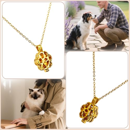 Paw Print Heart Pet Ashes Memorial Necklace with Mini Inner Box-Gold | Pet Cremation Jewelry for Ashes, Cremation Urn Jewelry to Hold Dog & Cat Ashes Pendant with Box Filling Tools - color: Gold