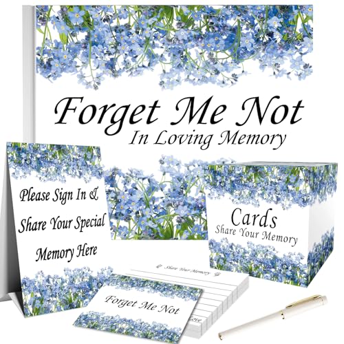 Funeral Guest Book Set, Celebration of Life Guest Book, Memorial Guest Book, Incldes 60 Memory Cards, 2 Pens, 1 Table Sign, 1 Card Box (White) - color: White
