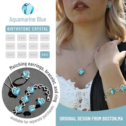 Leafael Gift Necklaces for Women, Infinity Love Birthstone Heart Crystal Pendant, Birthday Anniversary Jewelry for Wife, Mom, and Her, Silver Plated, 18" + 2" Adjustable Chain - color: 12a-December-Aquamarine Blue