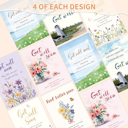 24 Pcs Christian Get Well Soon Cards - color: Get Well Soon