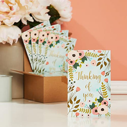 BEST PAPER GREETINGS 48 Pack Thinking of You Cards Bulk with Brown Envelopes, Gold Foil and Floral Design (4x6 In) - Thinking of You Cards with Envelopes