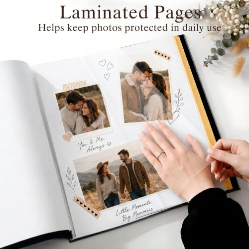 Black Large Self-Adhesive Photo Album, PU Leather Cover - color: Black, size: Large