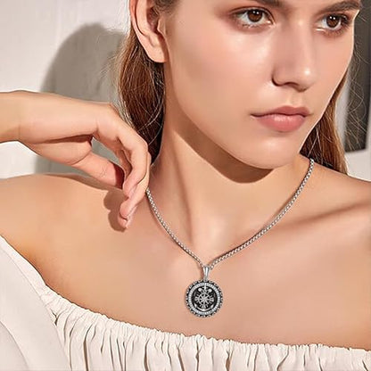 925 Sterling Silver Patron Saint Necklace Amulet Miraculous Medal Pendant Jewelry for Men Women with Friendship Talisman Travel Inspirational Gifts - color: black-I
