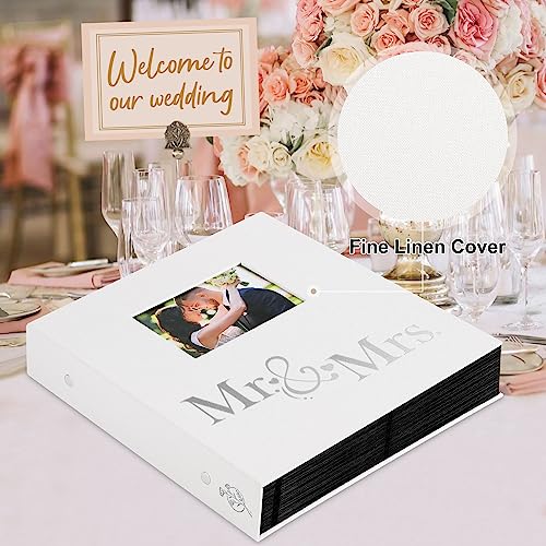 Lanpn Wedding Photo Album 4x6 600 Pocket Photos Slip in, Linen Cover Large Capacity Newlywed Marriage Window Album Hold 600 Horizontal Vertical Photos (Mr & Mrs, White) - color: White, size: 600 Photos