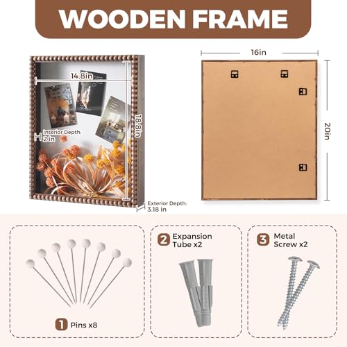 Muzilife 16x20 Shadow Box Pine Wood with Unique Bead Door, 3.18 Deep, Brown - color: Brown-bead Shape, size: 16"x20"