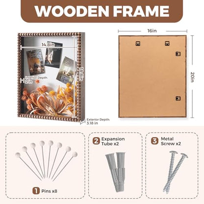 Muzilife 16x20 Shadow Box Pine Wood with Unique Bead Door, 3.18 Deep, Brown - color: Brown-bead Shape, size: 16"x20"