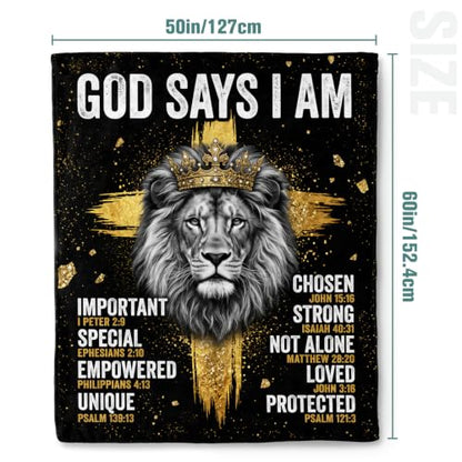 Jekeno Religious Lion Gifts Blanket Christian Verse Throw Blanket | 50x60 Inch Flannel Faith Bible Verse Pattern Blanket Gifts for Baptism Confirmation Christmas Birthday Women Men - color: Lion, size: 50x60 Inch