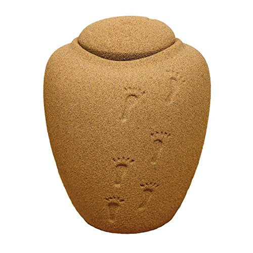 Footprints in The Sand Recycled Material Biodegradable Cremation Urn - Large - Holds Up to 200 Cubic Inches of Ashes - Brown Biodegradable Cremation Urn