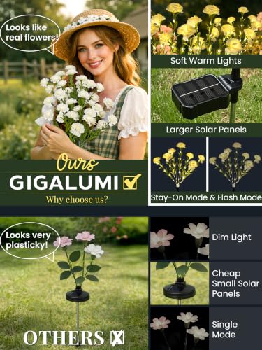 GIGALUMI 4 Pack Solar 28 Carnations Flowers Outdoor, 2 Modes, White - color: White, size: 4 PACK
