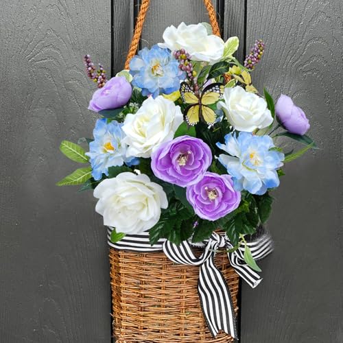2Pcs Spring Cemetery Flowers for Grave, Artificial Rose, Purple, 17.7in - color: Light Purple White-2pcs