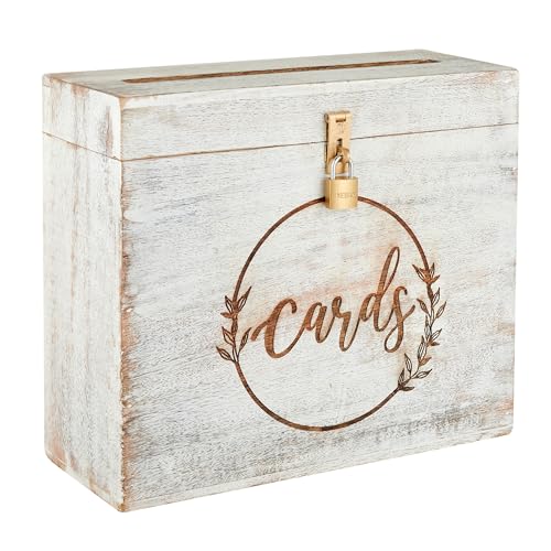 Wooden Wedding Card Box with Lock and Card Slot for Reception, Party W13 | Sturdy solid mango wood build, 12x10x4.5 inches, perfect for reception tables, parties, graduations, honeymoon funds - color: White
