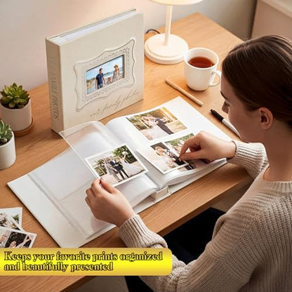 Dunzoom Our Family Photo Album 200 Pcs 4x6 Inch Leather Wedding Anniversary Album with Front Window Double Heart Design Couple Gifts - style: Our Family Photos