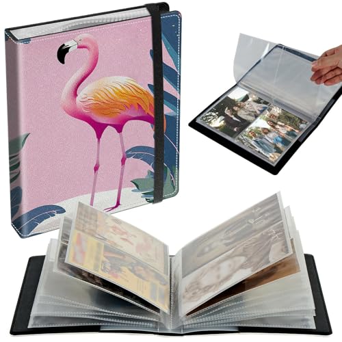 Small Photo Album 3.5x5 inch 80 Pictures PU Leather Photo Albums with Transparent Inner Pockets & Elastic Band for Wedding Boys Girl Travel Family Pictures - Cute Pink Flamingos - color: Cute Pink Flamingos, size: 3.5x5 Photo Album