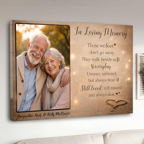 KOLSTRAW Personalized Memorial Canvas, Custom Remembrance Wall Art, In Loving Memory Gift, Sympathy Decor Print, Loss Keepsake, Forever In Heart Sign, Photo Canvas Tribute, Bereavement Gift 12x18#4 - color: Version-04