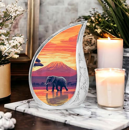 Elephant Human Ashes Adult Male - Funeral Urns for Human Ashes Adult - Sunset Urn with Elephant - Large Cremation Urn for Male 10inch - color: Cremation Urn for Elephnat