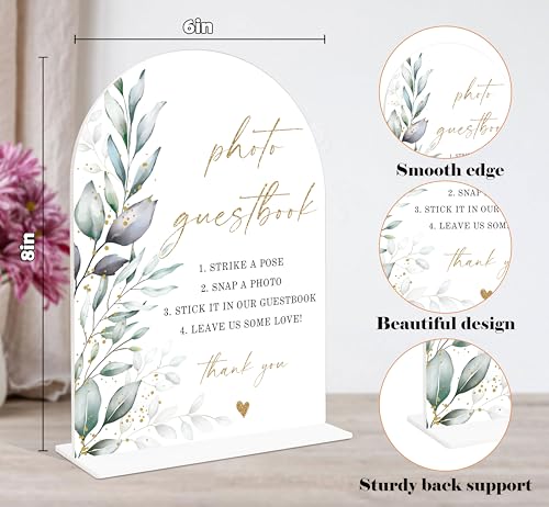 Acrylic Wedding Signs, Greenery Theme Photo Guestbook Sign, Wedding Reception Signage, Bridal Shower Table Decor with Stand, Engagement, Anniversary, Newlywed Events and Parties Supplies, 12 - color: Photo Guestbook Sign, 12