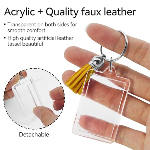 20 Set Acrylic Photo Keychain-Clear Picture Frame Keychain with Tassels - style: Rectangle