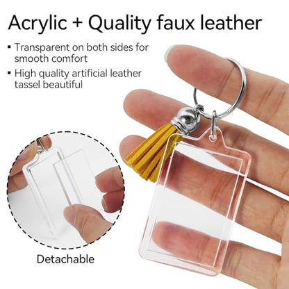 20 Set Acrylic Photo Keychain-Clear Picture Frame Keychain with Tassels - style: Rectangle