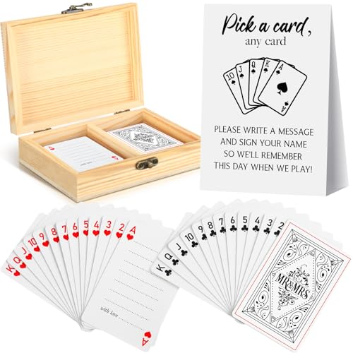 AceOrbit 57 Pack Wedding Guest Book Playing Cards Set with Wooden Box - color: White, style: Classic