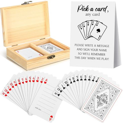 AceOrbit 57 Pack Wedding Guest Book Playing Cards Set with Wooden Box - color: White, style: Classic
