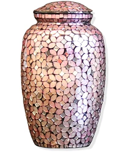 Liliane Memorials Mosaic Glass Cremation Urn - Hand Made Funeral Urn for Human Ashes - Large Adult Size - Pink, Mosaic Pattern - 200 cu in - color: Pink