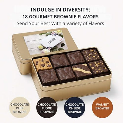 I'm Sorry For Your Loss Gifts I'm Sorry Gift Basket - 18 Individually Wrapped Brownies Freshly Baked in a Variety of Flavors - Dulcet's Signature Flavored Fudge Brownies - Gift Box Comes with Apology Gift Card - style: I am sorry