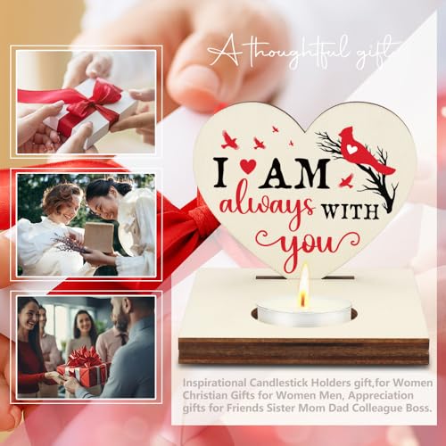 Cardinal Memorial Candle Holder, I Am Always with You Wooden Sympathy Gift, Christmas Thank You Friends Sister Bestie Gifts Shaped Remembrance for Loss of Loved One Candlestick Holders-LATZ02 - color: Wood Always With You
