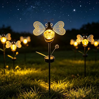 Solar Bee Garden Stakes Lights Outdoor Waterproof 2 Pack - color: Gold-2 Pack