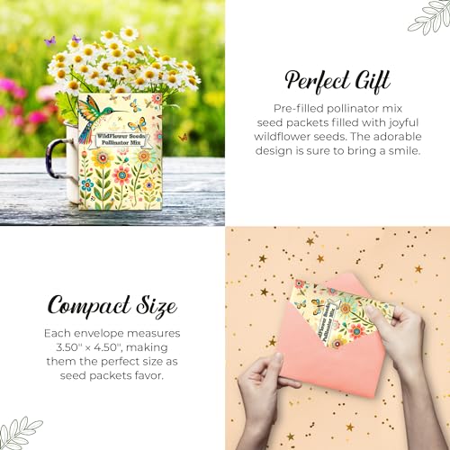 20 Wildflower Seed Packets - Pollinator Seed Mix for Guests - Thank You Gifts Party Favors - Gifts Wild Flower Throw and Grow Perennial Annual Mix to Attract Pollinators Bees - Hummingbirds Non-GMO - size: Pack of 20
