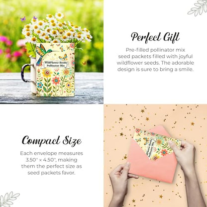20 Wildflower Seed Packets - Pollinator Seed Mix for Guests - Thank You Gifts Party Favors - Gifts Wild Flower Throw and Grow Perennial Annual Mix to Attract Pollinators Bees - Hummingbirds Non-GMO - size: Pack of 20