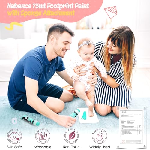 Nabance 2.54 fl oz Mint Green Baby Hand and Footprint Friendly Paint, Dog Cat Paw Print Safe Paint, Non-Toxic Acid-Free, Safe Gentle for Home School Christmas New Year DIY Keepsake Stamp - color: Mint Green