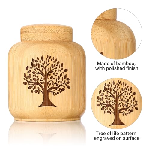 Mini Urns for Human Ashes Made of Bamboo,Small Urns for Ashes Keepsake with Tree of Life Pattern,Biodegradable Urn for Pet Cremation Keepsakes,Set of 2