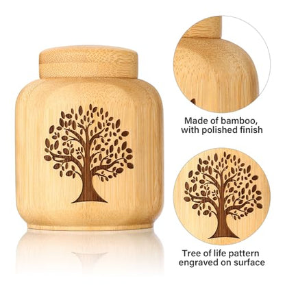 Mini Urns for Human Ashes Made of Bamboo,Small Urns for Ashes Keepsake with Tree of Life Pattern,Biodegradable Urn for Pet Cremation Keepsakes,Set of 2