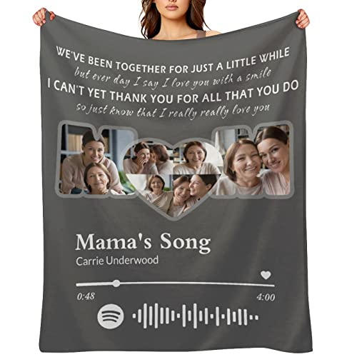 Personalized Blanket for Mom Gift on Mother's Day Birthday, Custom Throws with Picture Text Name, Photo Blankets, Made in USA - color: Design 1