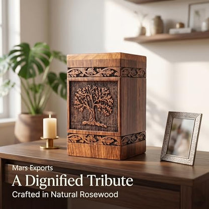 Wooden Cremation Urns Box for Human Ashes, Memorial Keepsake Boxes for Adults, Male/Female,Child, Pets Dog Cat Wood Burial Funeral Container (Tree of Life) Urn, Capacity (Large (180 lbs- 82 kg)) - size: Large