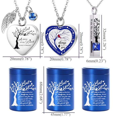 RIPFEVURN Small Mini Urns for Human Ashes Keepsake Adult Female Male Tree of Life Cremation Jewelry Urn Necklaces for Ashes for Women Men Set of 6(Blue)