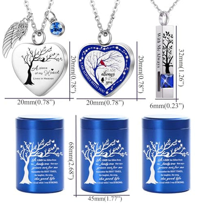 RIPFEVURN Small Mini Urns for Human Ashes Keepsake Adult Female Male Tree of Life Cremation Jewelry Urn Necklaces for Ashes for Women Men Set of 6(Blue)