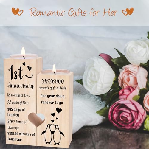1 Year Anniversary Wedding Gifts for Boyfriend Girlfriend, One Year 1st Anniversary Romantic Gifts for Him Her, Heart Shaped Candlestick for Couple Husband Wife - color: 1st Anniversary