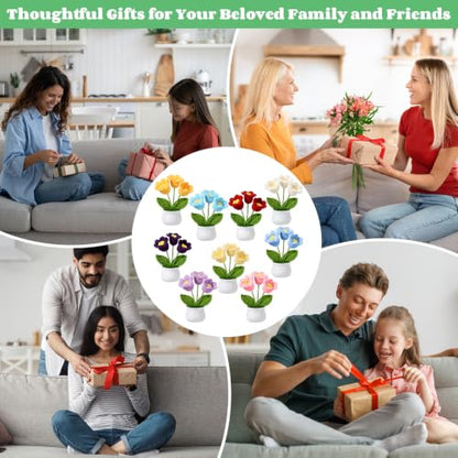 9 Pack Crochet Flower Bouquet Pot Bulk Thank You Gifts Handmade Knitted Flower Mini Floral Plant for Women Coworker Summer Wedding Home Table Car Decor(Lily of The Valley) - style: Lily of the Valley