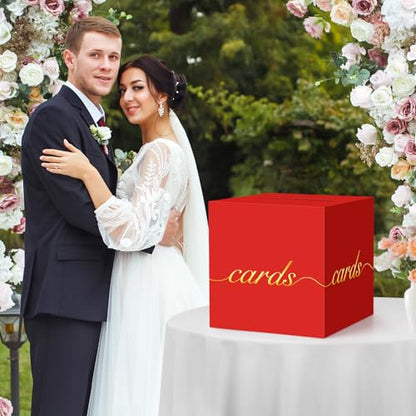 Red Card Box Gold Foil Wedding Favors Gift Card Boxes Post Box Receiving Money Box Holder for Wedding Reception, Baby Showers, Anniversary, Birthday Party, Retirement, Graduation Envelope Holder - color: Red and Gold