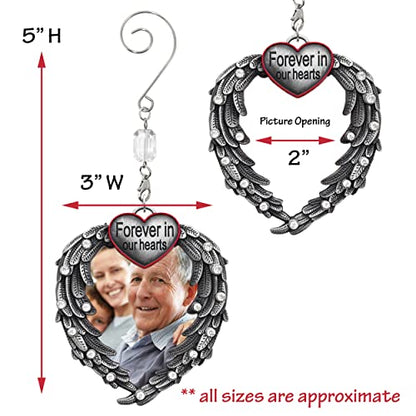 Memorial Photo Ornament for Loved One – Silver Heart Angel Wings Picture Frame Ornament, in Loving Memory Sympathy Gift for Loss of Mom, Dad, Family Member, Bereavement Christmas Keepsake